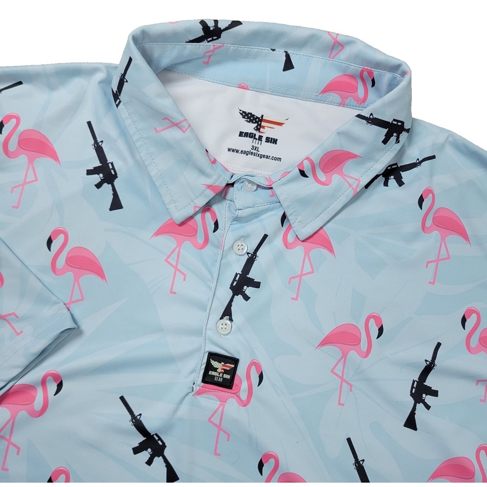 Eagle Six Mens‎ 3XL Multicolor All Over Flamingo Rifle Performance Stretch Polo
